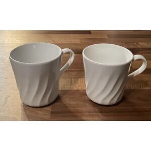 Corelle White Swirl Coffee Cups Mugs Set of 2 Corning USA